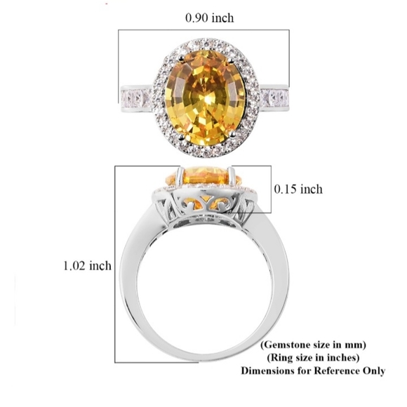 Citrine LS Swarovski Baguette Crystals Platinum Silver Halo Ring - Picture 13 of 16